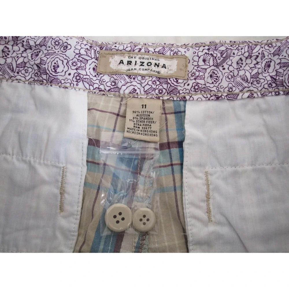 NEW Arizona Bermuda Blue Khaki Purple Plaid Checkered Shorts sz 11 Low Rise Cute